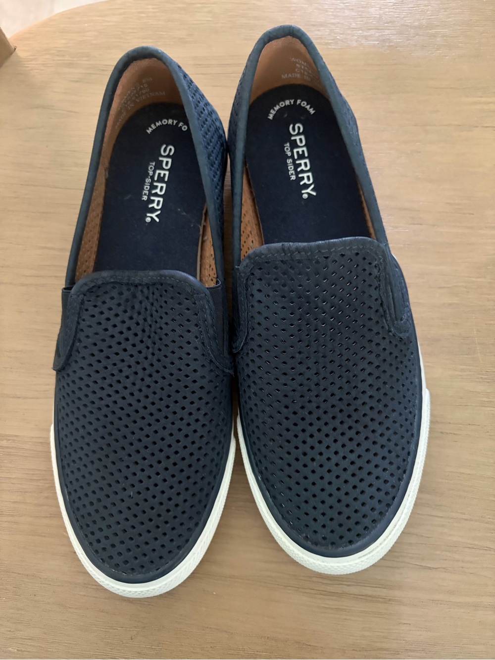 Sperry Navy Perforated Slip-On Women 8 Nautical, Coastal